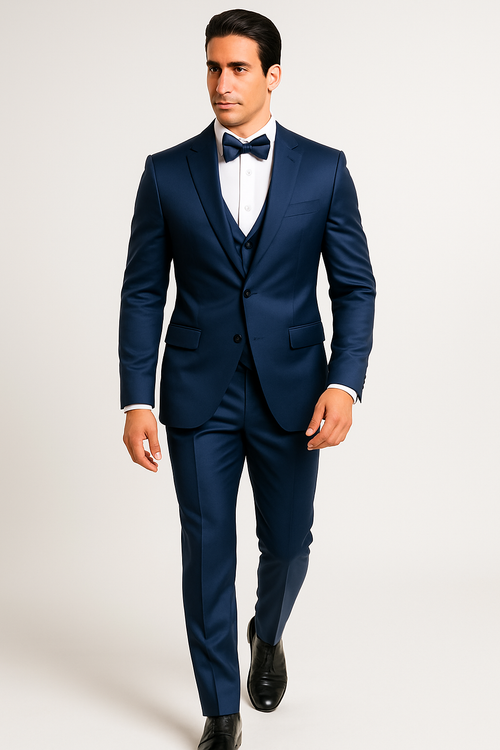 Blue Satin Tuxedo Four Piece Set - Wedding - Prom