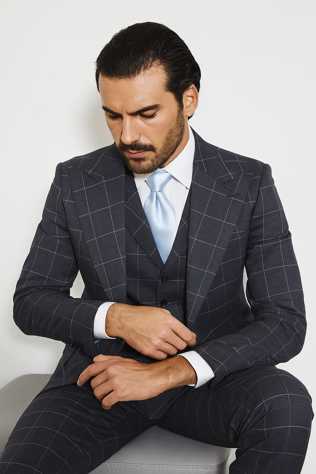 Suits With Baggy Pleated Pants - Wide Leg Pants 100% Wool - Classic Fit in Navy by Rossiman - 38 Regular