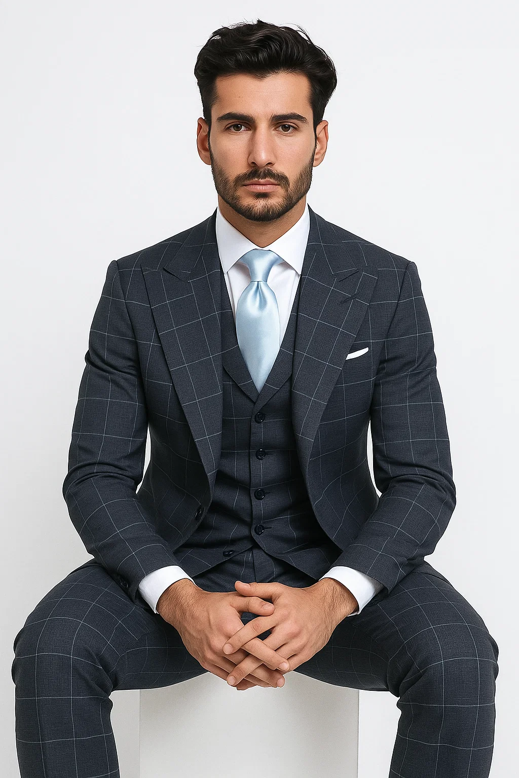 Suits With Baggy Pleated Pants - Wide Leg Pants 100% Wool - Classic Fit in Navy by Rossiman - 38 Regular