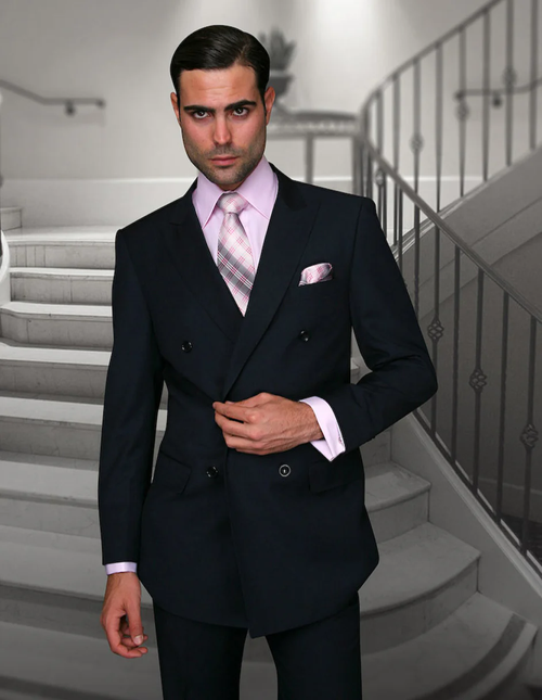 100 Percent Wool Suit - Mens Classic Wool Business Navy Blue Suits
