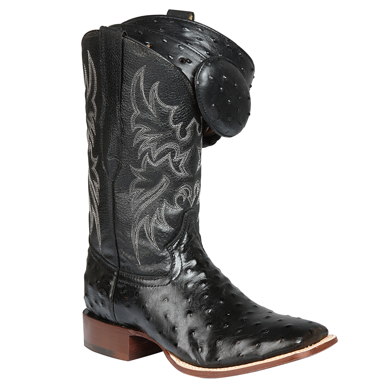 Black Ostrich Print Boots - Black