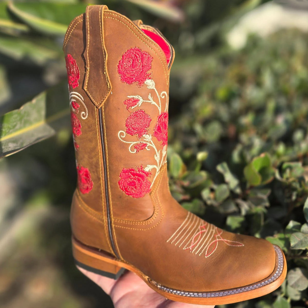 Flowered Women's Cowboy Boots - Tan