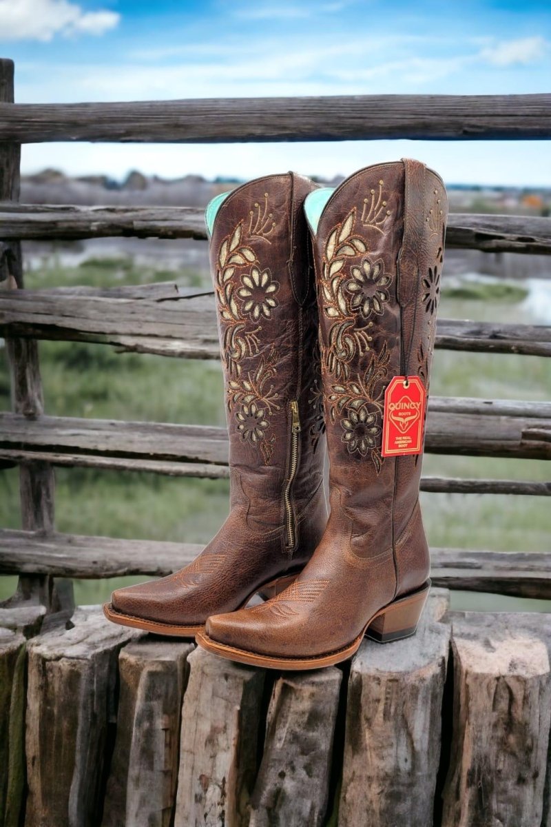 Botas Altas de Cuero Original para Mujer Color Chocolate Q34TL5294 - 5 USA