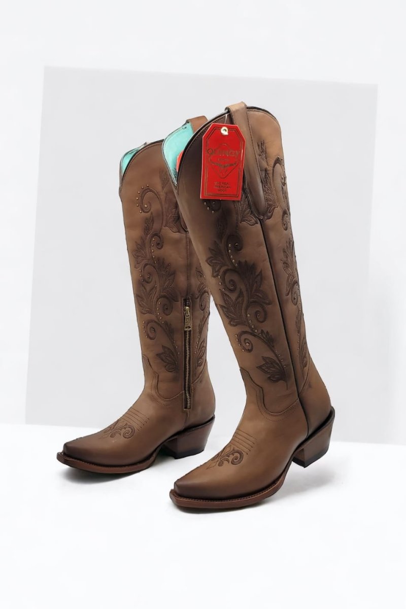 Botas Altas de Cuero Original para Mujer Color Miel Q34T8351 - 5 USA