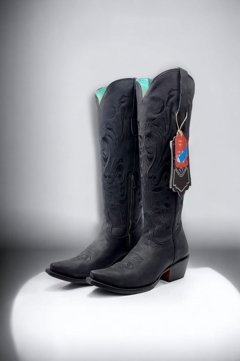 Botas Altas de Cuero Original para Mujer Color Negro Q34T6205 - 5 USA