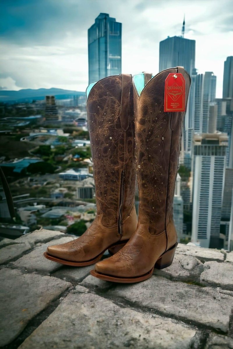 Botas Altas de Cuero Original para Mujer Color Tan Q34T5259 - 5 USA