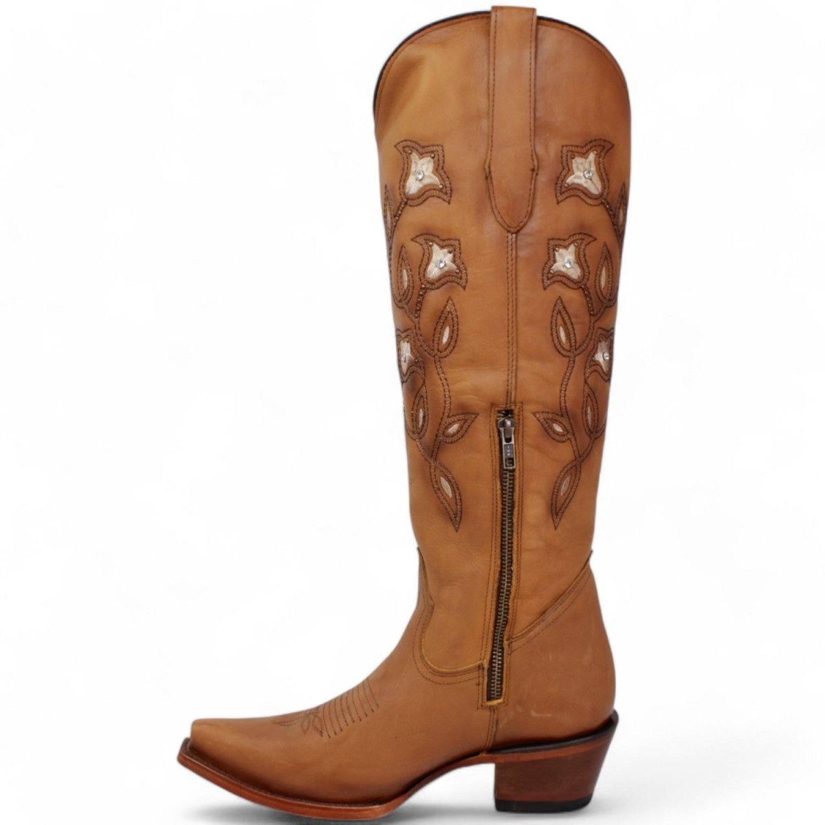 Botas Altas de Cuero Original para Mujer Color Tan Q34T8331 - 5 USA