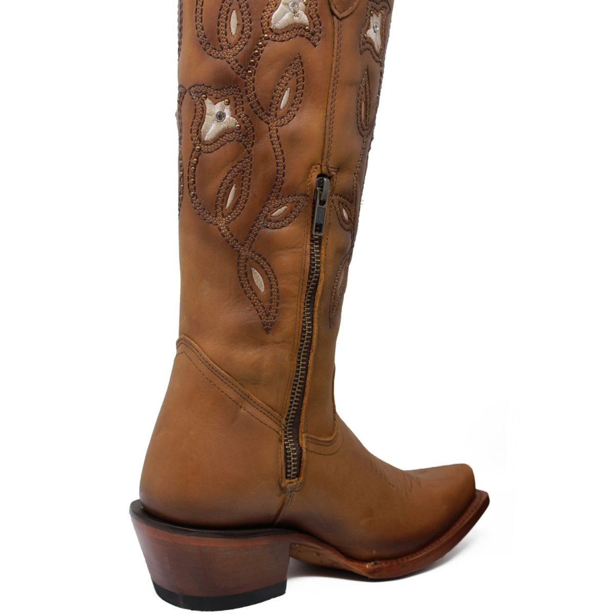 Botas Altas de Cuero Original para Mujer Color Tan Q34T8331 - 5 USA