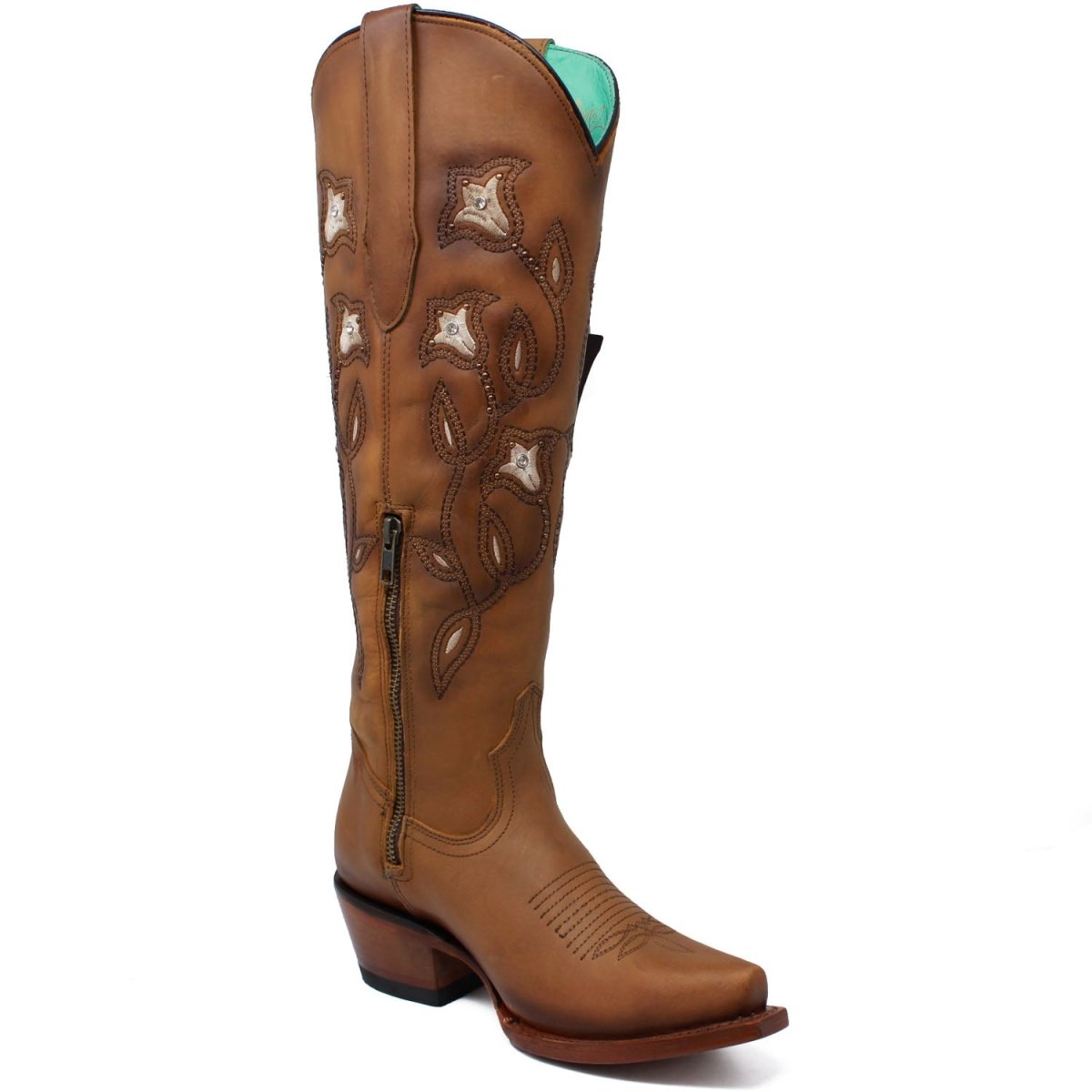 Botas Altas de Cuero Original para Mujer Color Tan Q34T8331 - 5 USA