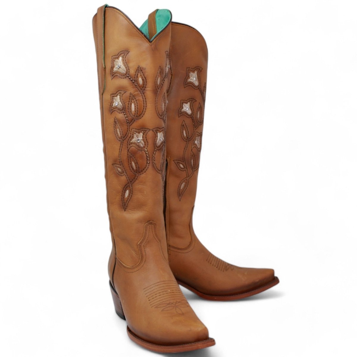 Botas Altas de Cuero Original para Mujer Color Tan Q34T8331 - 5 USA