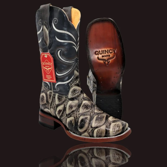 Botas de Pescado Africano Grabado Horma Rodeo Cuadrada - 6