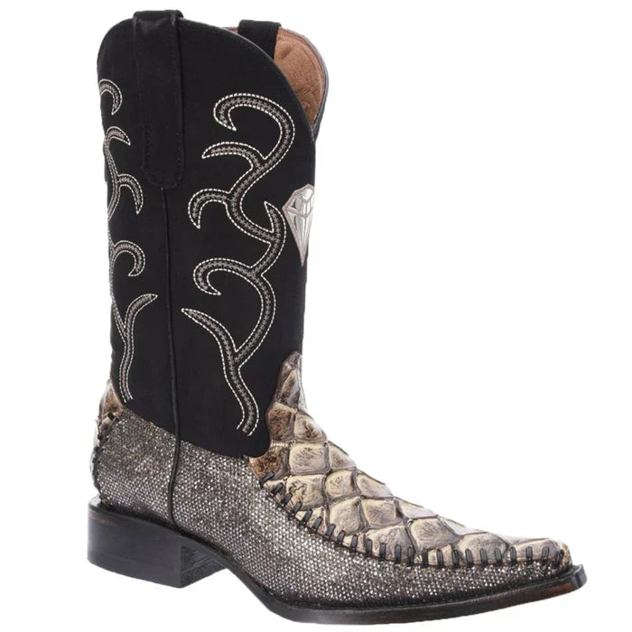 Botas de Pescado Pirarucu Grabado en Horma 3X Aladino Color Negro WD - 6
