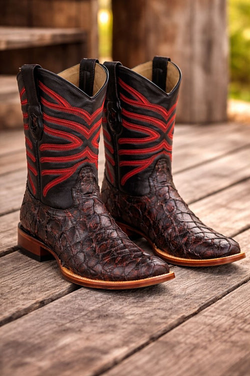 Botas de Pescado Pirarucu Original en Horma Rodeo Cuadrada-New Designer Collection