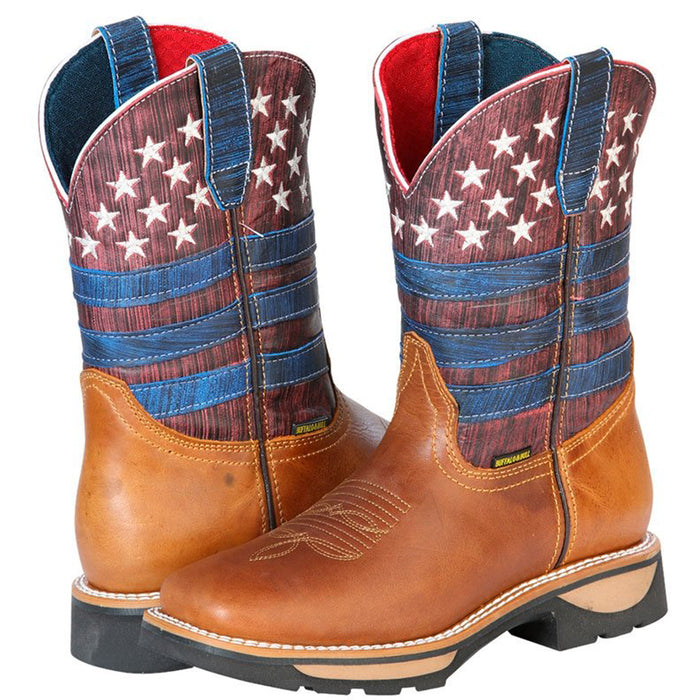 Botas de Trabajo de Cuero Horma Rodeo Color Miel con Bandera USA GEN - 6