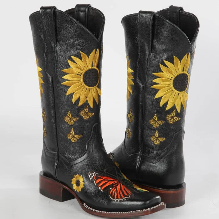 Botas Vaqueras de Cuero con Girasoles para Mujer en Horma Rodeo - 5 USA (Mexico 22)