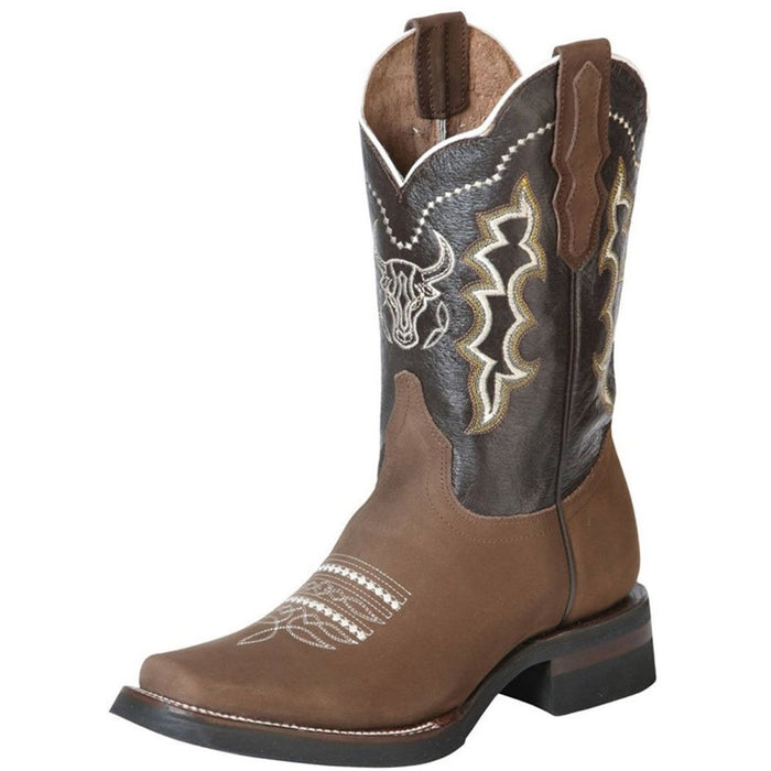 Botas Vaqueras de Cuero Nobuck Horma Rodeo Color Camel con Bordado GEN - 6