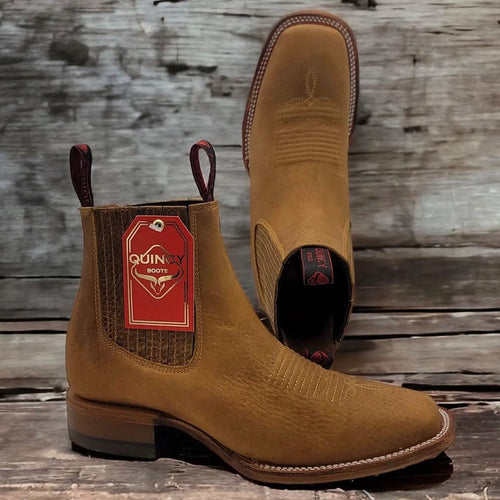 Image of Mens Tan Ankle Square Toe Boots