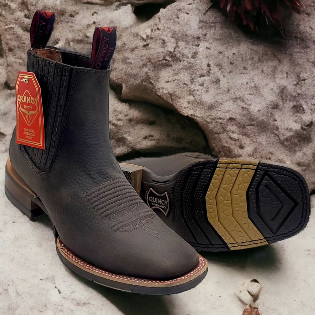 Mens Brown Square Toe Ankle Boots - EE