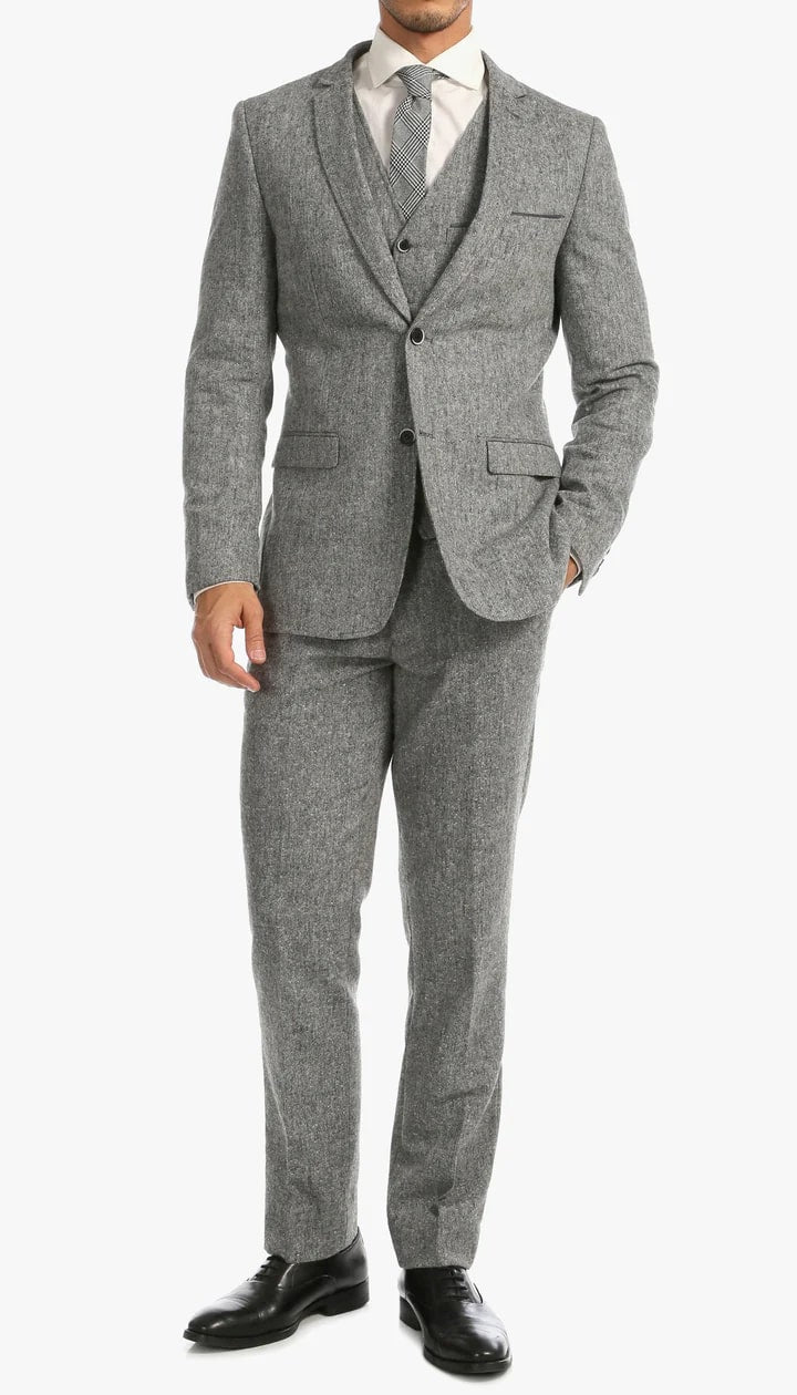 1920's Men's Clothing - Tweed Suit - Herringbone 1920s Mens Suit - Vintage Grey Tweed Suit - 38 Short Jacket+32 Waist Adjustable 28to34)(Height: 5 4 to5 7 )(Neck 15-16.5)S-M)