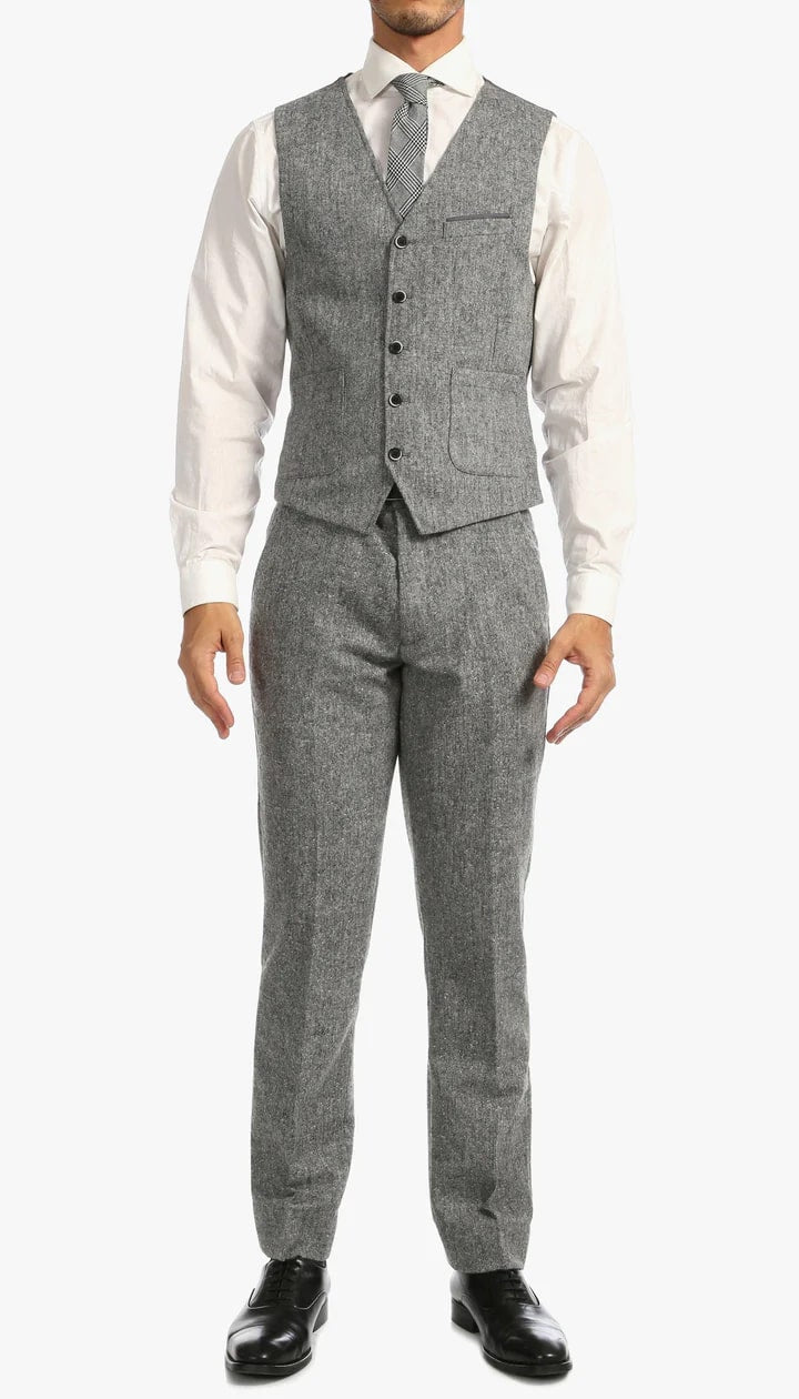 1920's Men's Clothing - Tweed Suit - Herringbone 1920s Mens Suit - Vintage Grey Tweed Suit - 38 Short Jacket+32 Waist Adjustable 28to34)(Height: 5 4 to5 7 )(Neck 15-16.5)S-M)