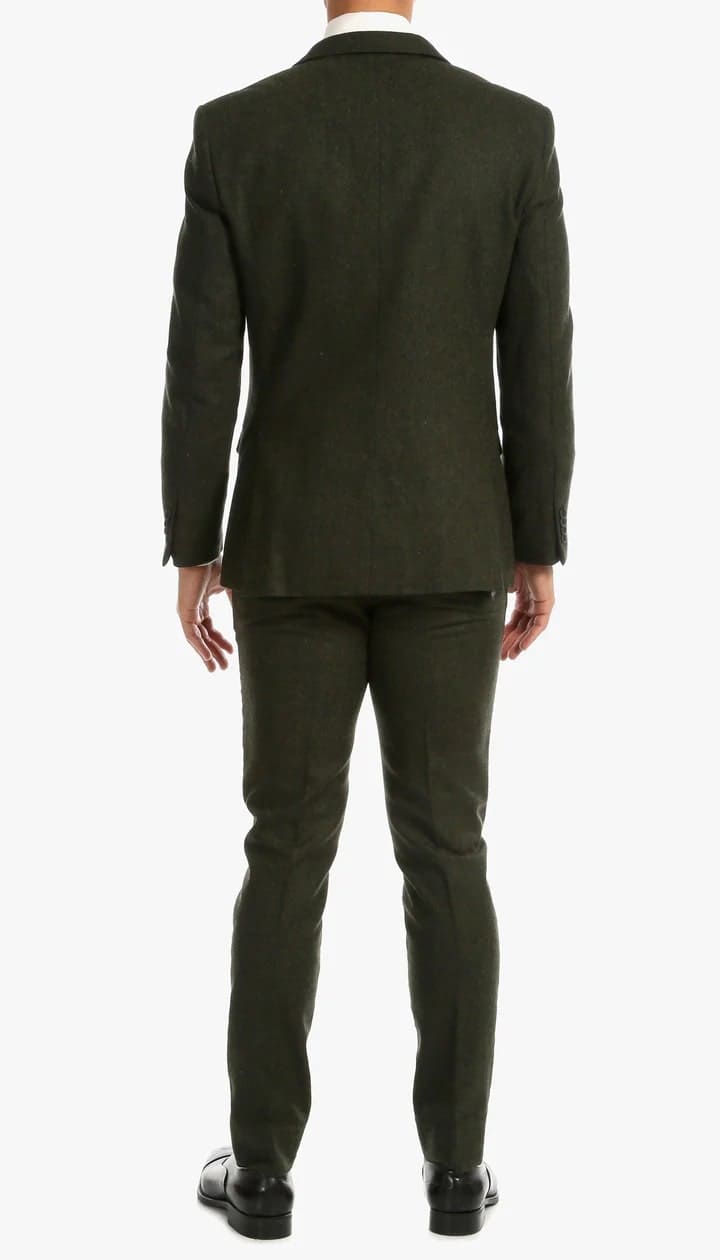 Bradford Hunter Green Slim Fit 3 Piece Tweed Suit - 38 Short Jacket+32 Waist Adjustable 28to34)(Height: 5 4 to5 7 )(Neck 15-16.5)S-M)