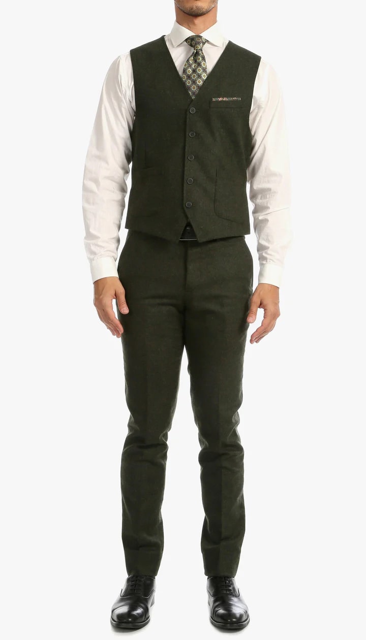 1920's Men's Clothing - Tweed Suit - Herringbone 1920s Mens Suit - Vintage Hunter Green Tweed Suit - 38 Short Jacket+32 Waist Adjustable 28to34)(Height: 5 4 to5 7 )(Neck 15-16.5)S-M)