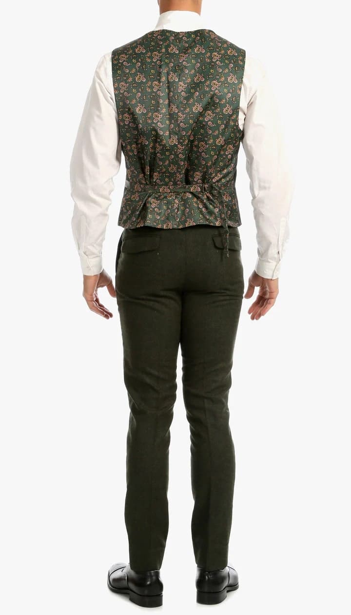 Bradford Hunter Green Slim Fit 3 Piece Tweed Suit - 38 Short Jacket+32 Waist Adjustable 28to34)(Height: 5 4 to5 7 )(Neck 15-16.5)S-M)