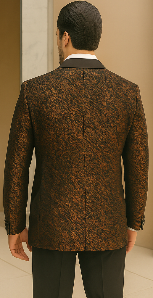Bronze Double Breasted Rough Streak Pattern Satin Peak Lapel Stacy Adams Men's Jacket - 34 Short or Extra Small