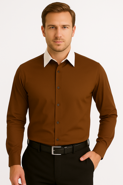 Classic Stylish Fashionable -White Collar Two Toned Contrast white collars Multi-color Men's Dress Shirt