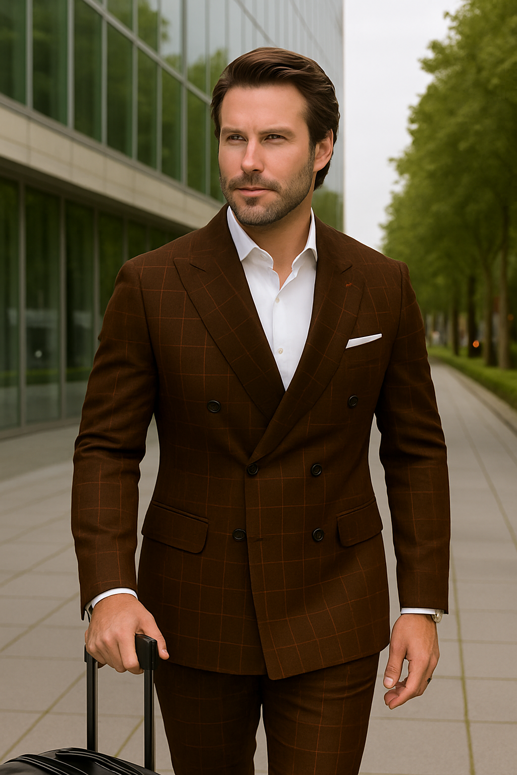 Wool Suit - Italian Made Business Suit by Statement Men's 100% Wool 2 Piece Suit - Double Breasted Windowpane - 38R