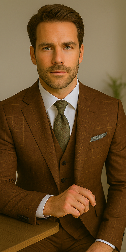 Modern Fit - Wool Suit - Italian Made Business Suit by Statement Men's 3 Piece 100% Wool Modern Fit Suit - V-Neck Double Breasted Vest
