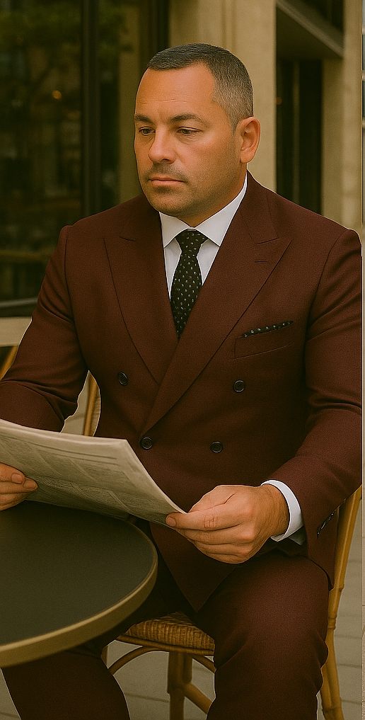 Wool Suit - Italian Made Business Suit by Statement Men's 2 Piece 100% Wool Double Breasted Suit - Micro Windowpane - 38R