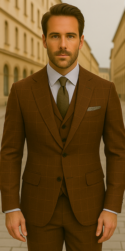 Modern Fit - Wool Suit - Italian Made Business Suit by Statement Men's 3 Piece 100% Wool Modern Fit Suit - V-Neck Double Breasted Vest