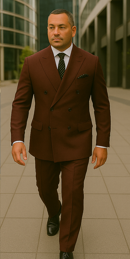 Wool Suit - Italian Made Business Suit by Statement Men's 2 Piece 100% Wool Double Breasted Suit - Micro Windowpane - 38R