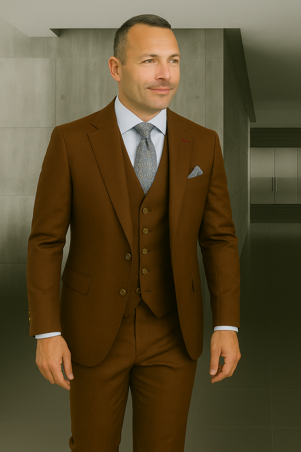 Wool Suit - Italian Made Business Suit by Statement Men's 3 Piece 100% Wool Fashion Suit - Bold Colors - 38R