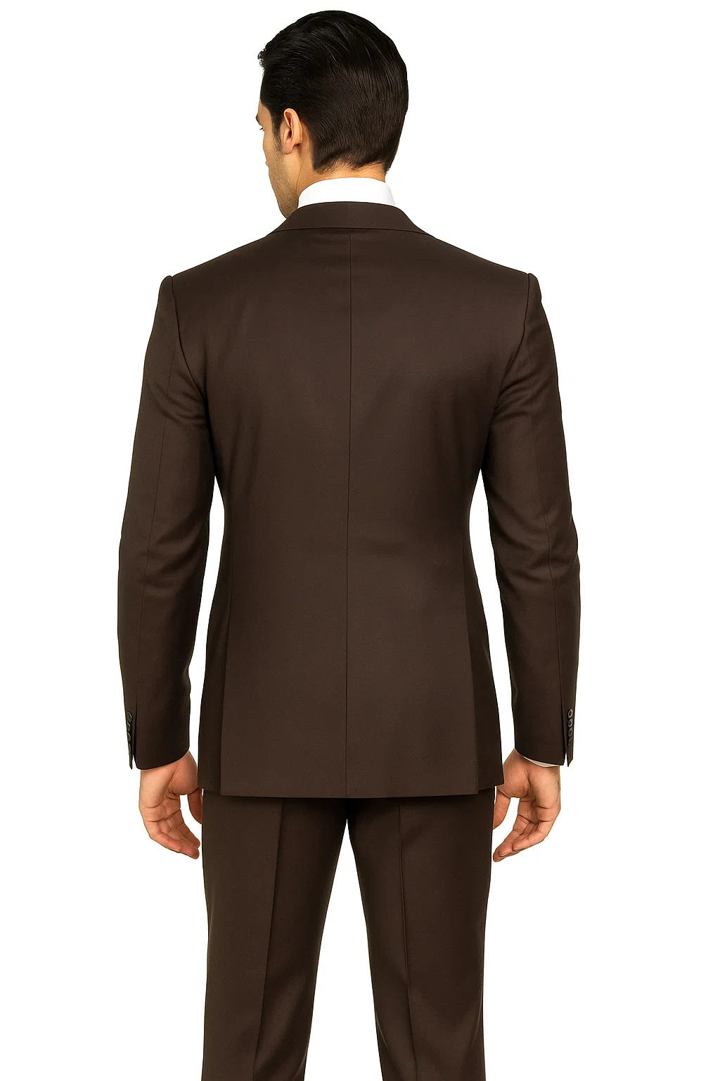 Suits With Baggy Pleated Pants - Wide Leg Pants 100% Wool - Classic Fit in Brown One Button 3 Piece Suit by Rossiman - 38 Regular