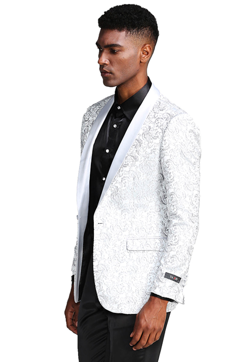 White Paisley Tuxedo Jacket - Men's Slim Fit for Wedding & Prom