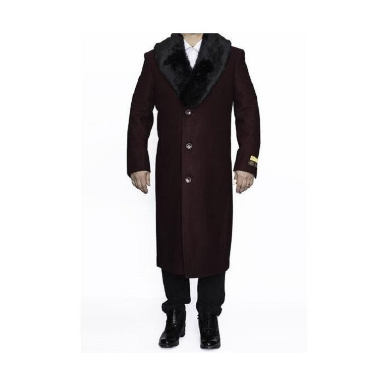 Mens Full Length Burgundy Wine Maroon Big And Tall Overcoat - Coat Size 38