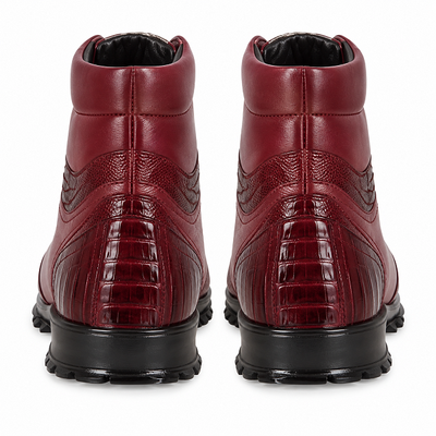 Los Altos Genuine Ostrich Leg Burgundy Casual Ankle Boot