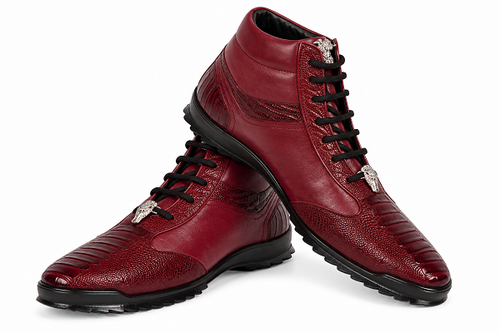 Los Altos Genuine Ostrich Leg Burgundy Casual Ankle Boot