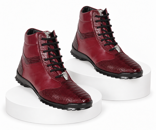 Los Altos Genuine Ostrich Leg Burgundy Casual Ankle Boot