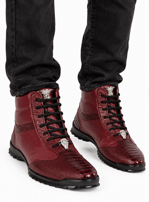 Los Altos Genuine Ostrich Leg Burgundy Casual Ankle Boot
