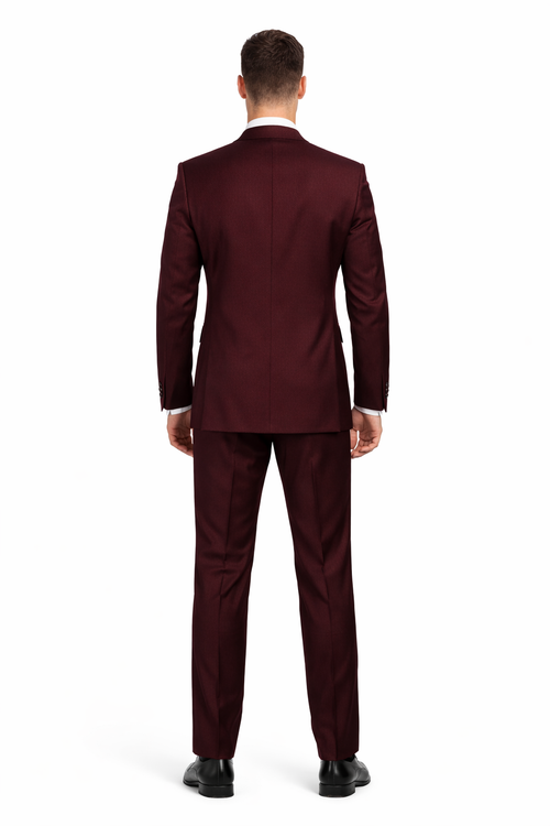 Men's Designer Double Breasted Wool Suit in Burgundy