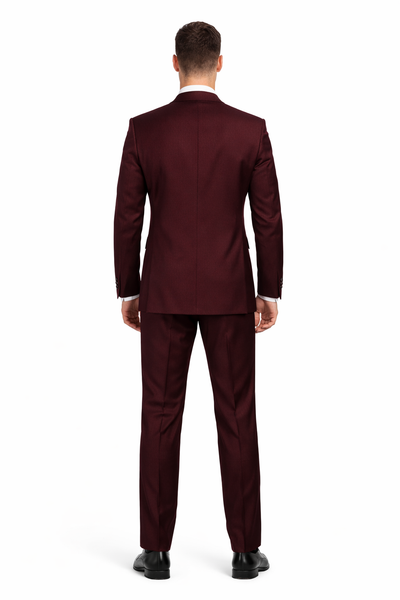 Men's Designer Double Breasted Wool Suit in Burgundy