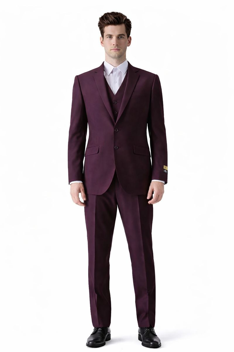 Burgundy Groomsmen prom Suits - 2 Button Vested