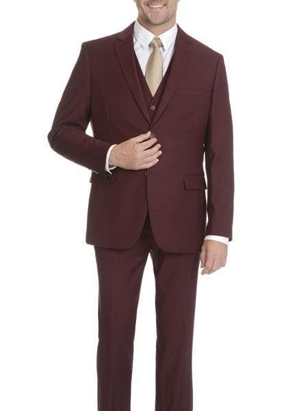 34S Mens Suit Burgundy Groomsmen Suits