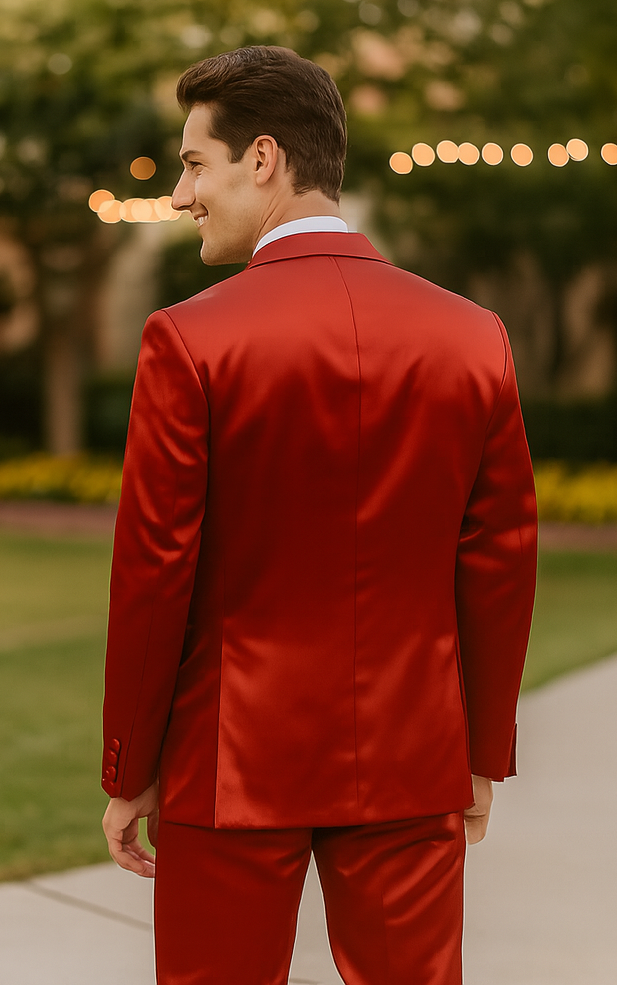 Burgundy Satin Tuxedo Four Piece Set - Wedding - Prom - 34R Coat - 28 Waist