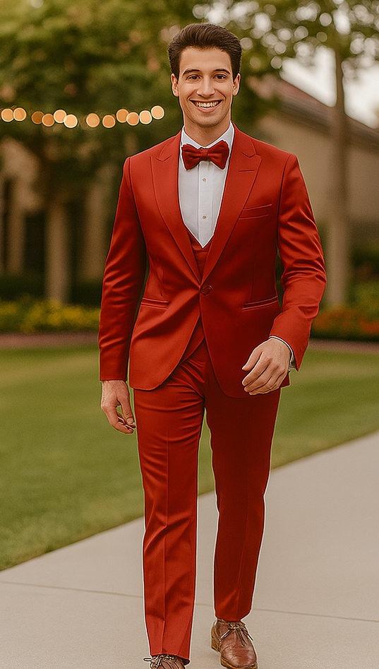Burgundy Satin Tuxedo Four Piece Set - Wedding - Prom - 34R Coat - 28 Waist