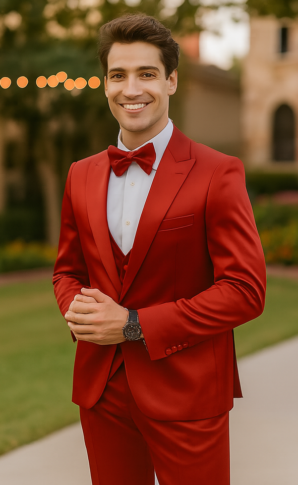 Burgundy Satin Tuxedo Four Piece Set - Wedding - Prom - 34R Coat - 28 Waist