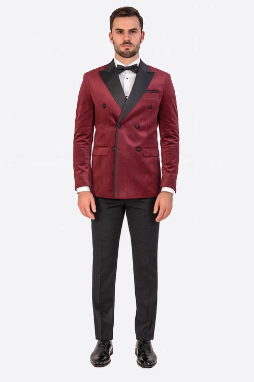 Burgundy Velvet Double Breasted Tuxedo Jacket Wedding & Prom